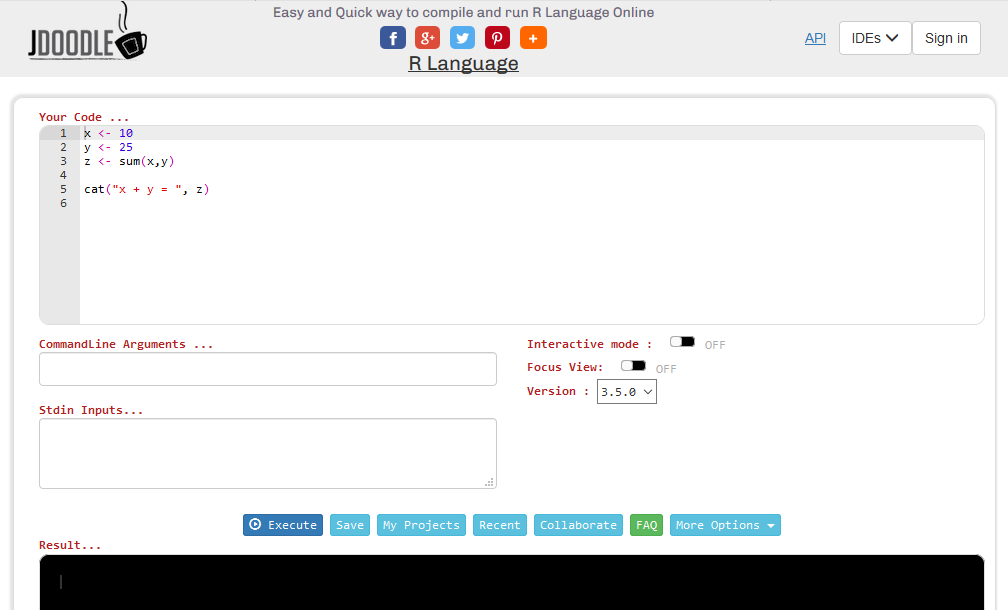 Example of https://www.jdoodle.com/execute-r-online